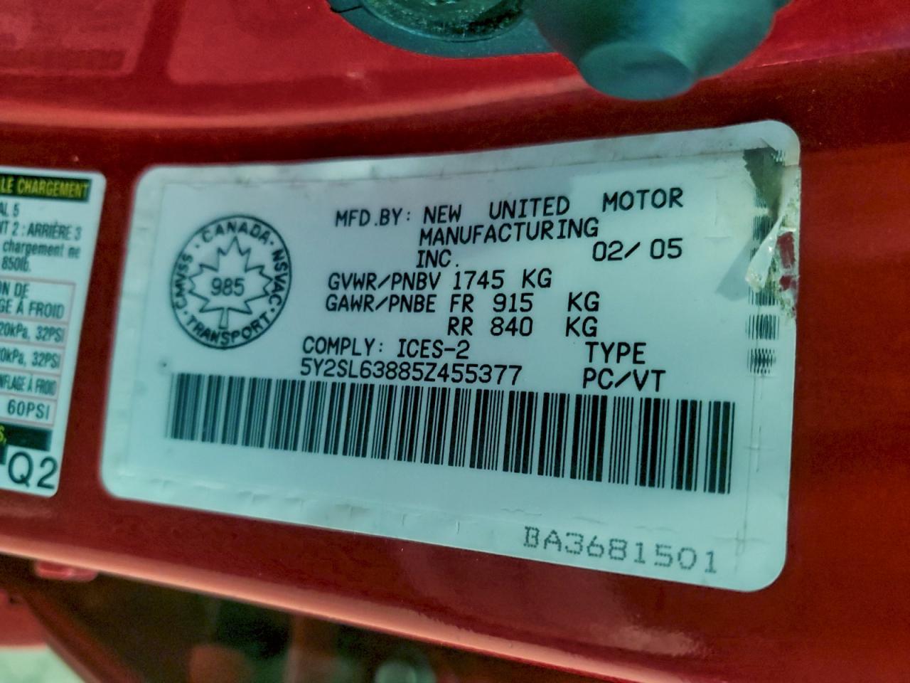 2005 PONTIAC VIBE