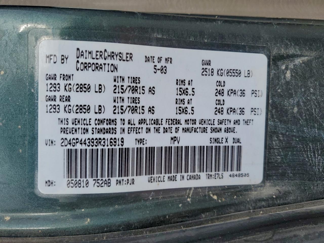 2003 DODGE GRAND CARAVAN