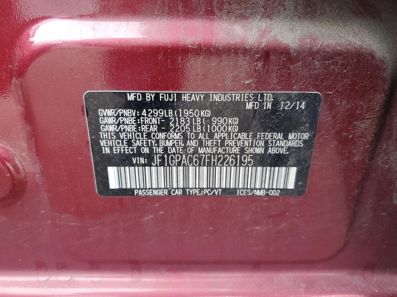 2015 SUBARU IMPREZA