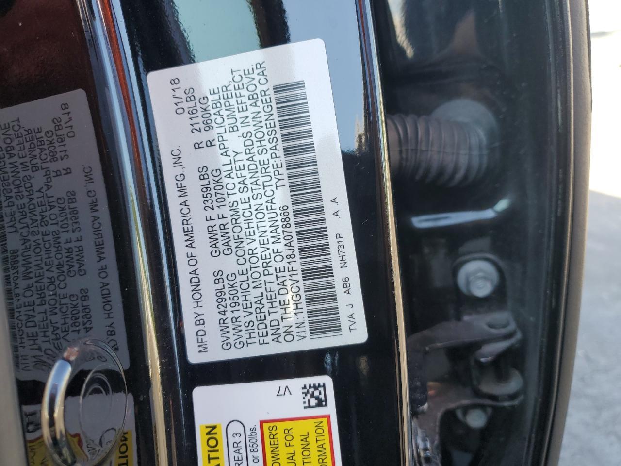 2018 HONDA ACCORD