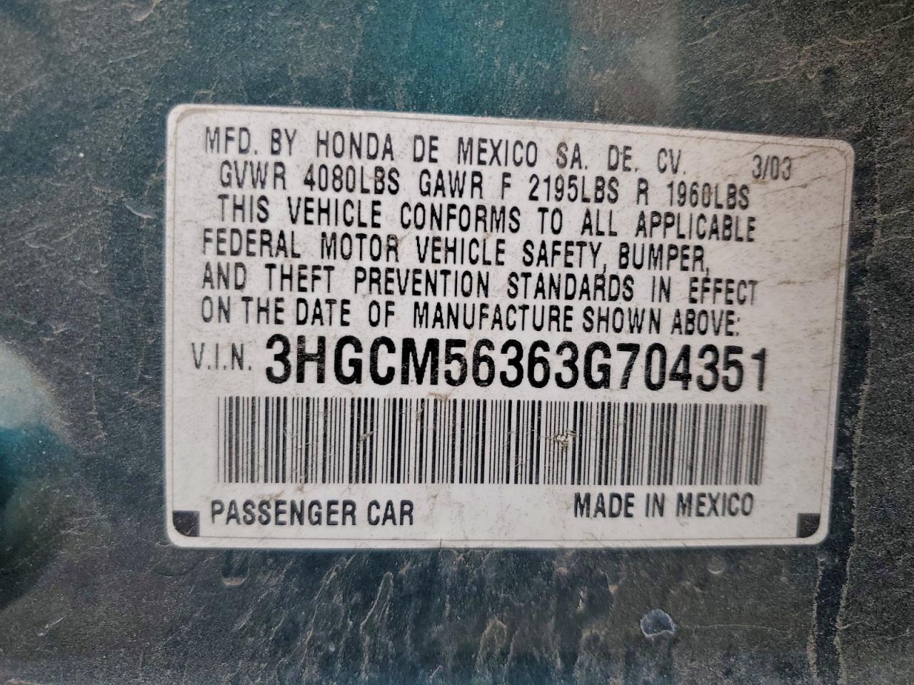 2003 HONDA ACCORD