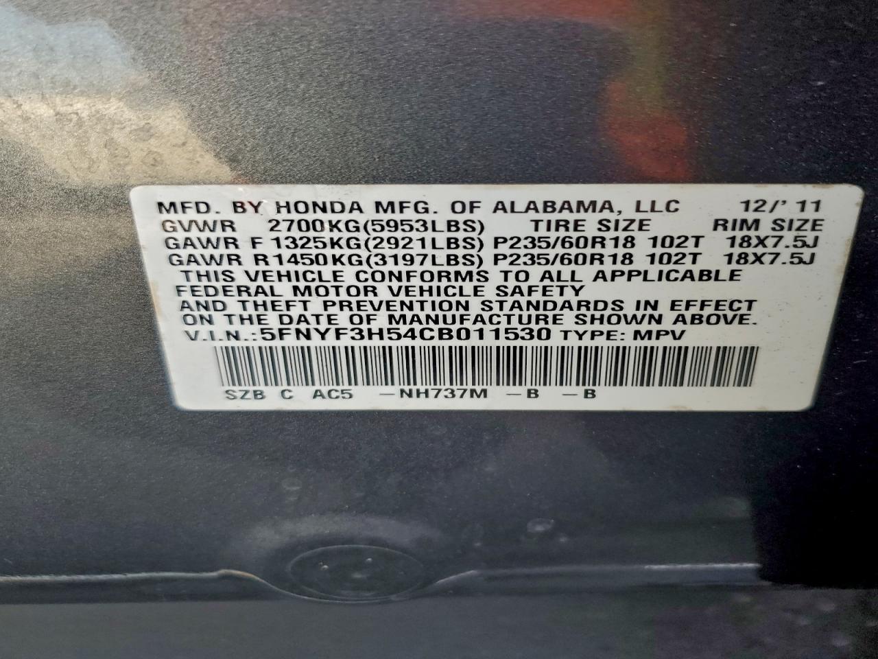 2012 HONDA PILOT
