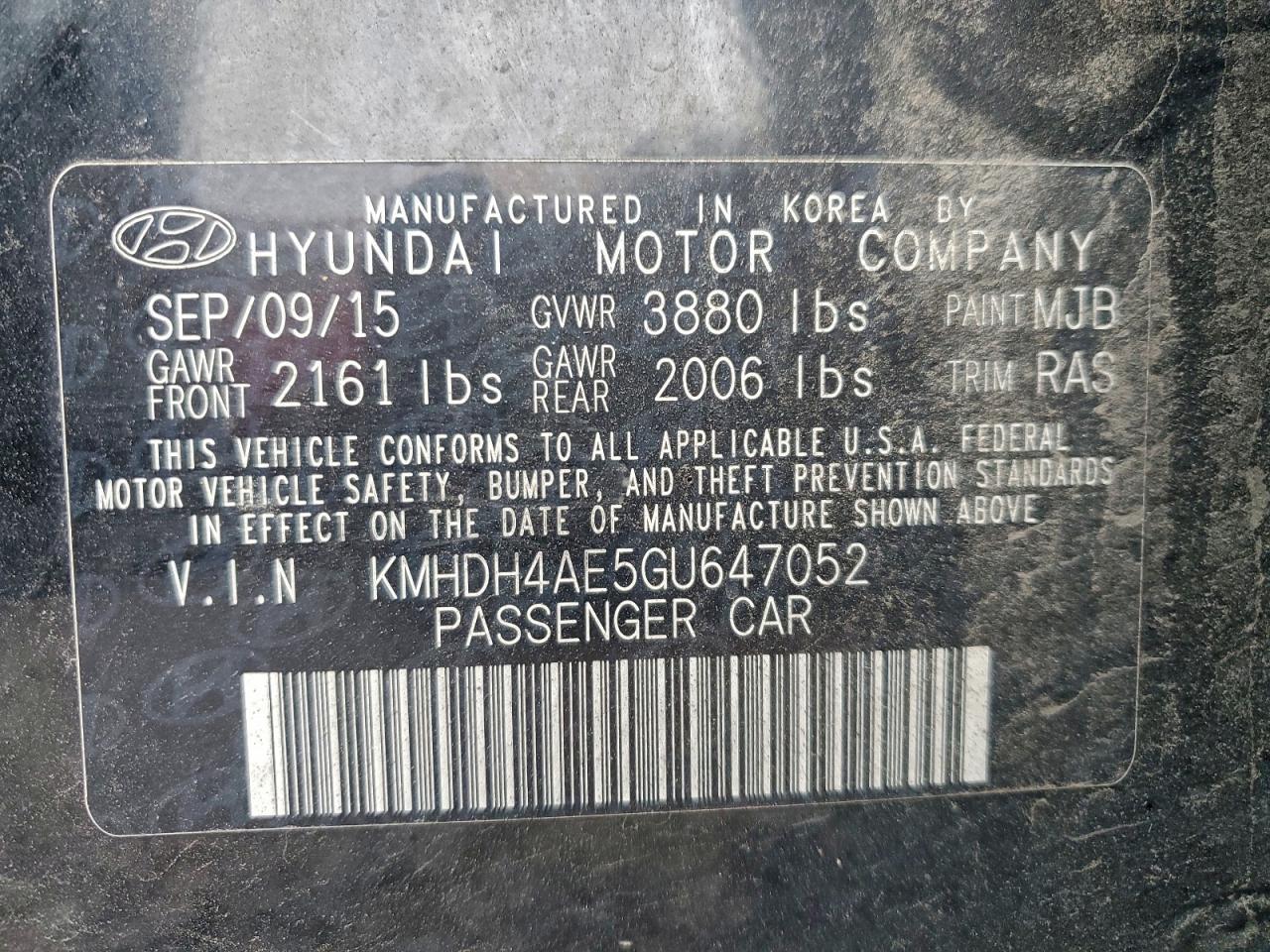 2016 HYUNDAI ELANTRA