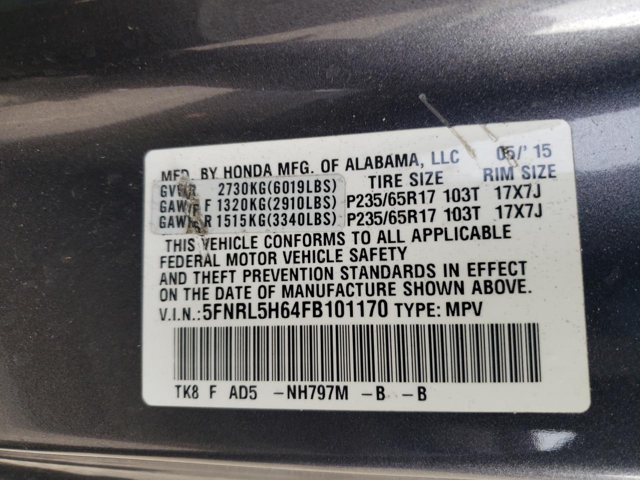 2015 HONDA ODYSSEY