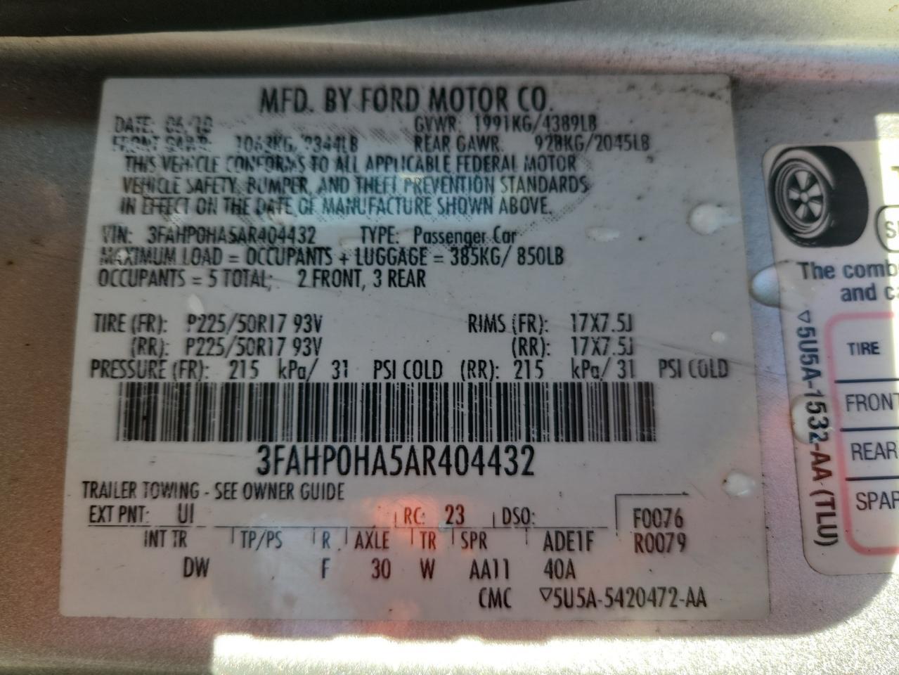 2010 FORD FUSION