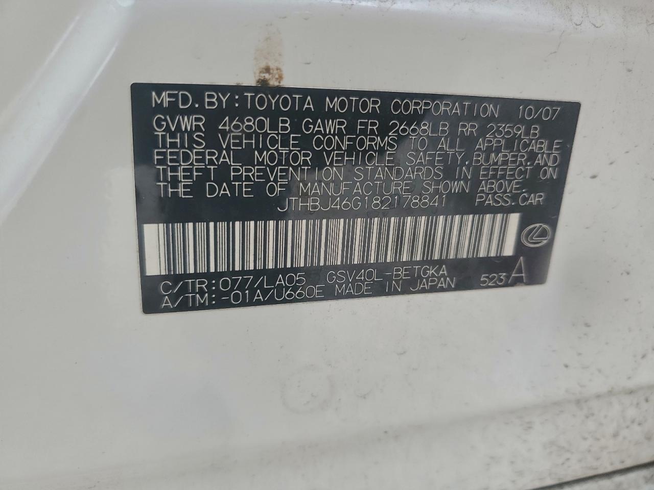 2008 LEXUS ES 350