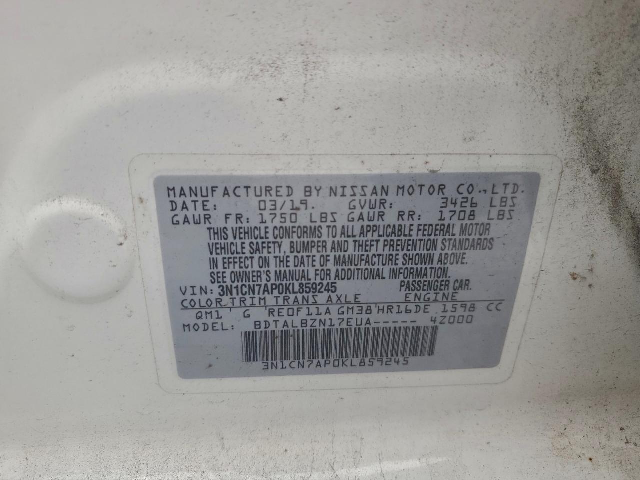 2019 NISSAN VERSA