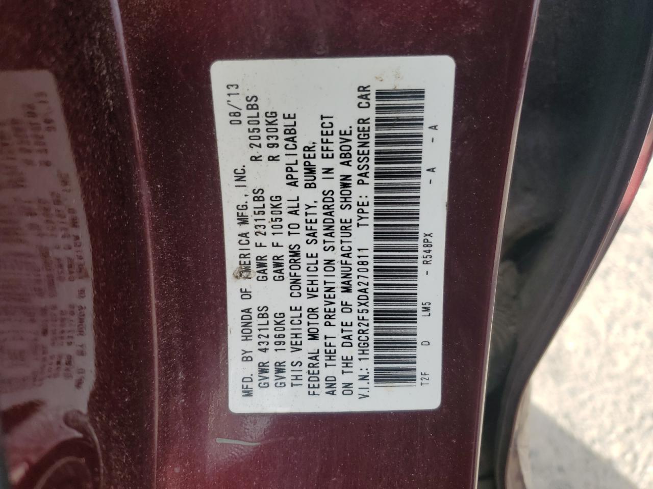 2013 HONDA ACCORD