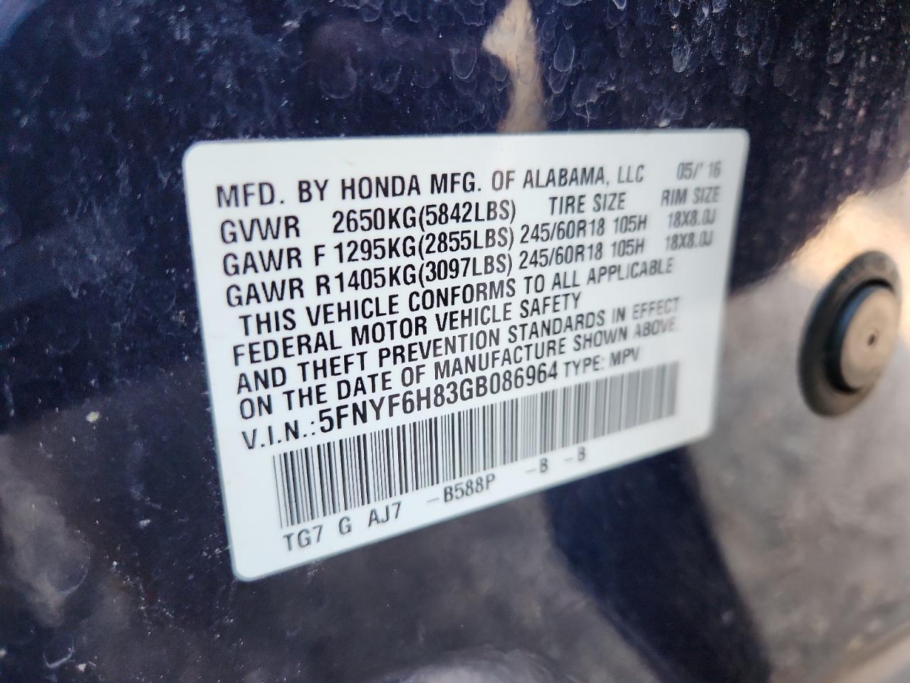 2016 HONDA PILOT