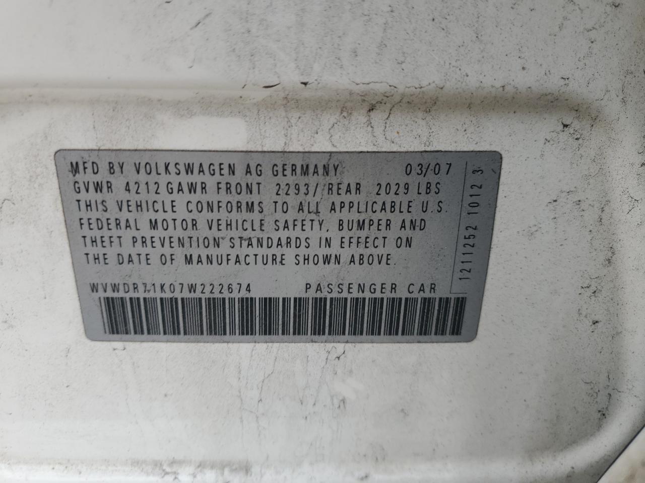 2007 VOLKSWAGEN RABBIT