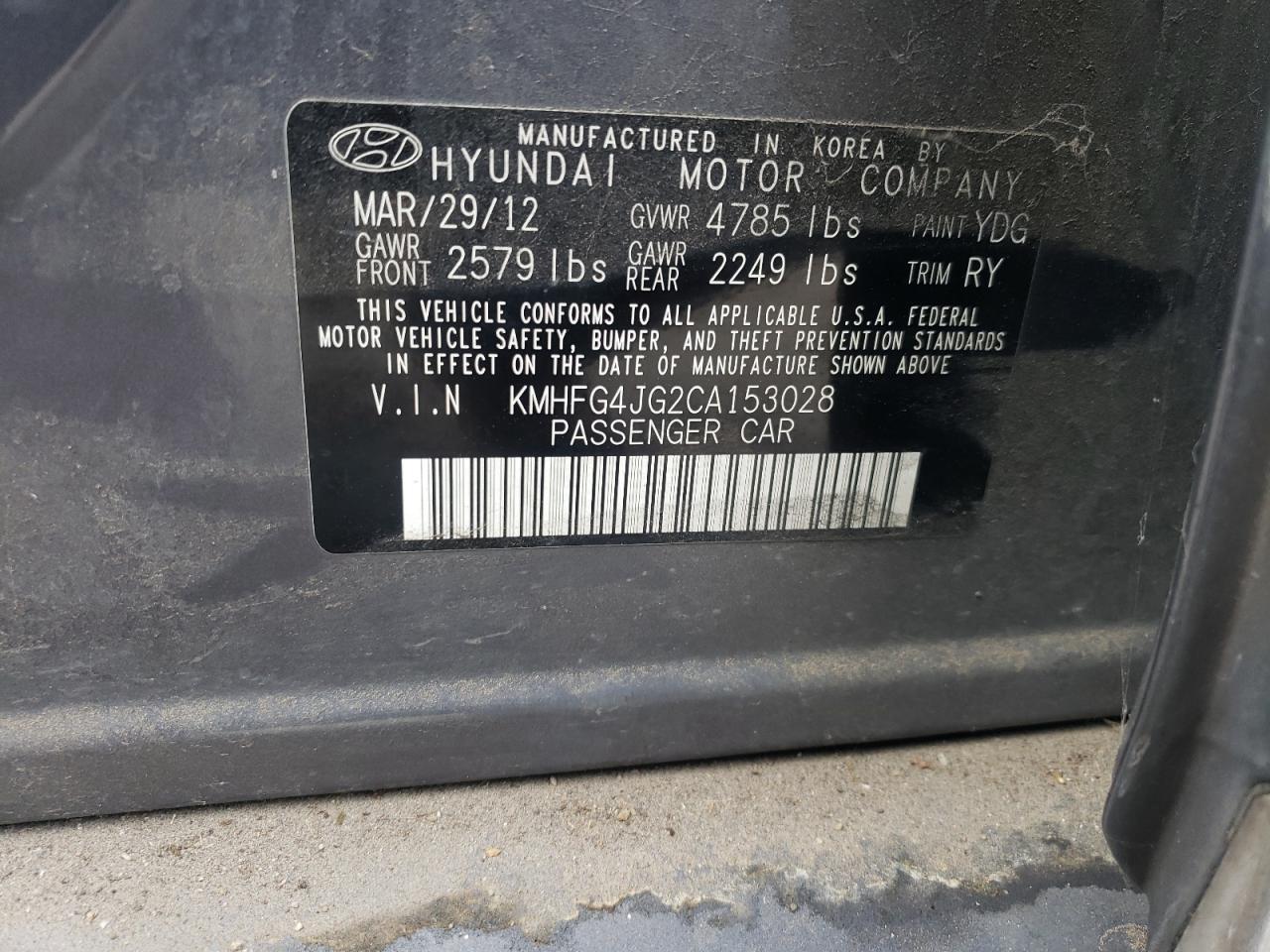 2012 HYUNDAI Azera