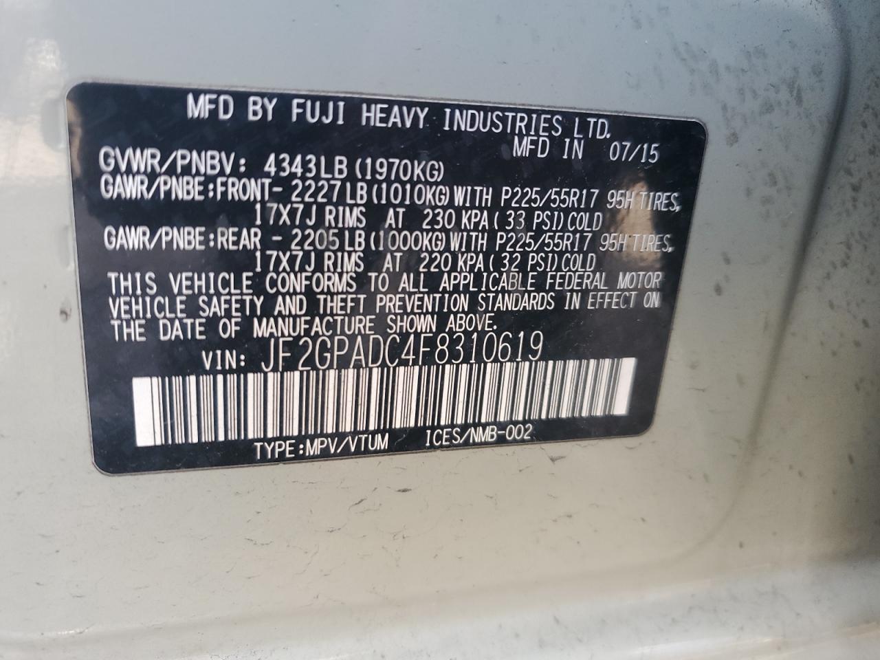 2015 SUBARU XV Crosstrek