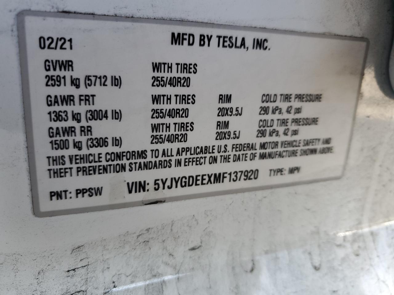 2021 TESLA MODEL Y