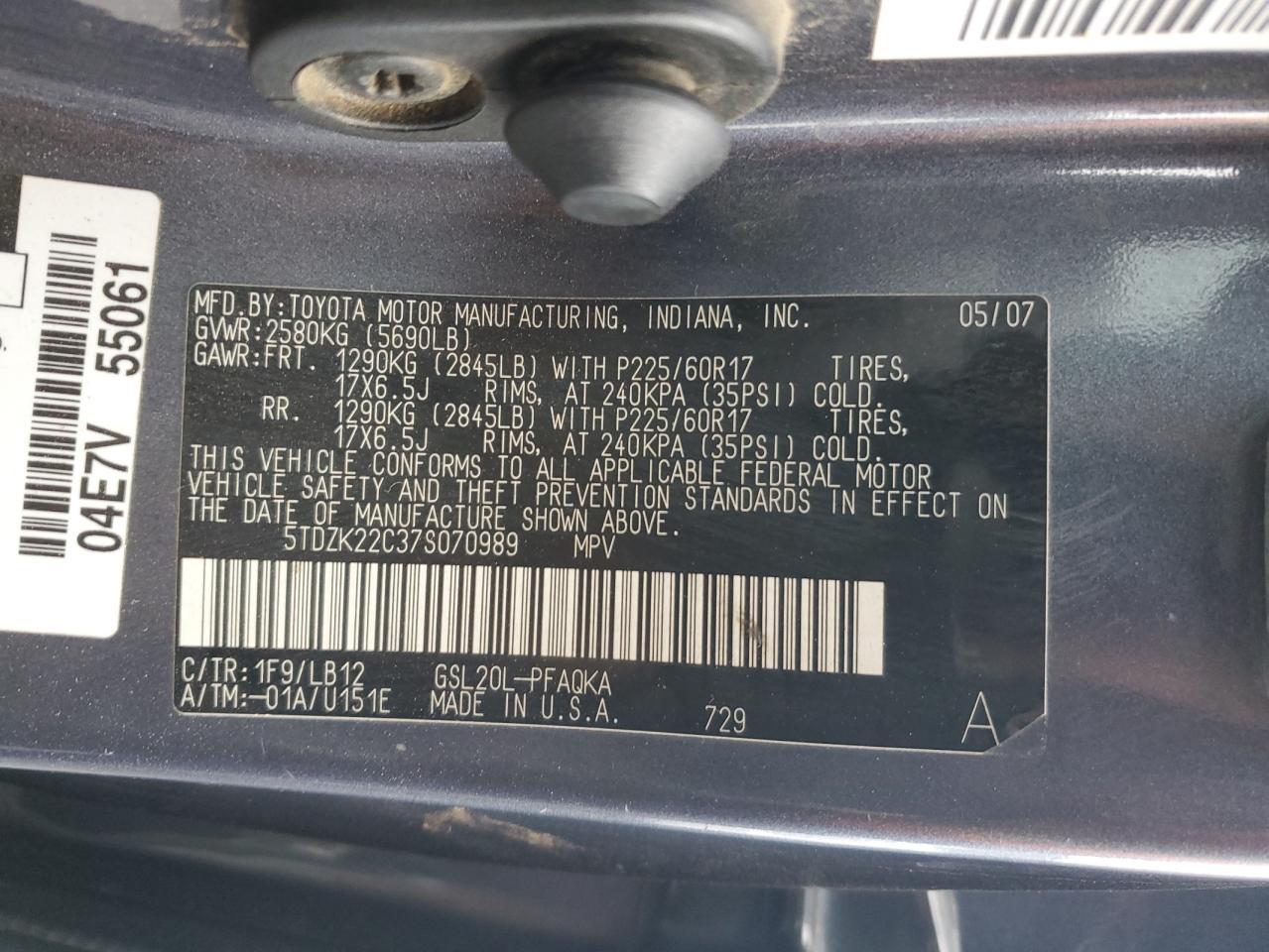 2007 TOYOTA SIENNA