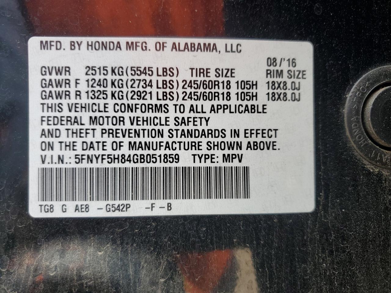 2016 HONDA PILOT