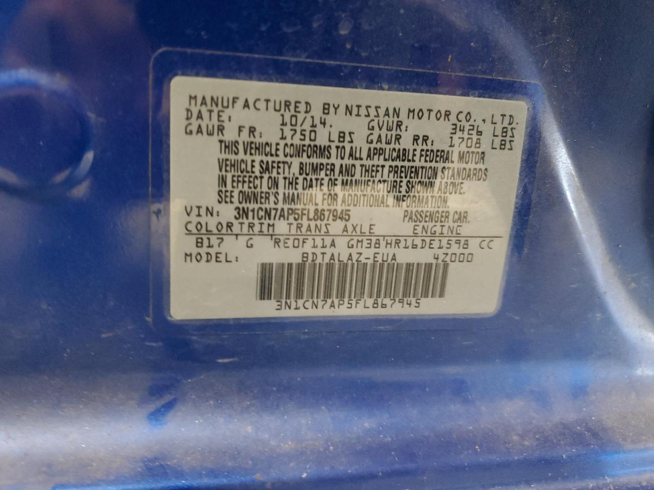 2015 NISSAN VERSA