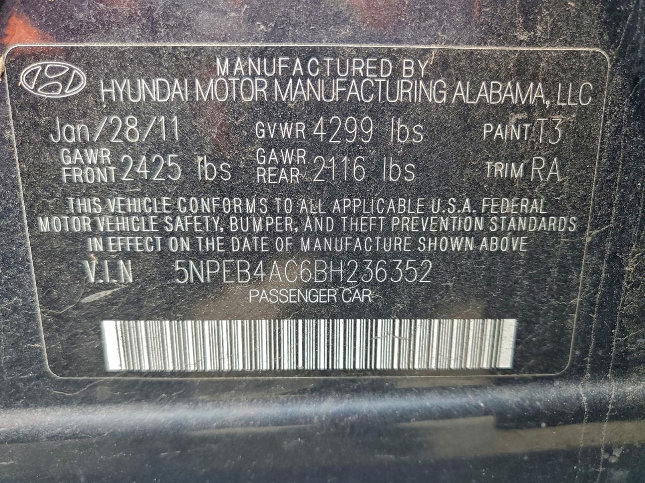 2011 HYUNDAI SONATA