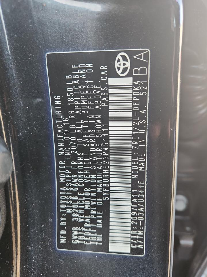 2016 TOYOTA COROLLA