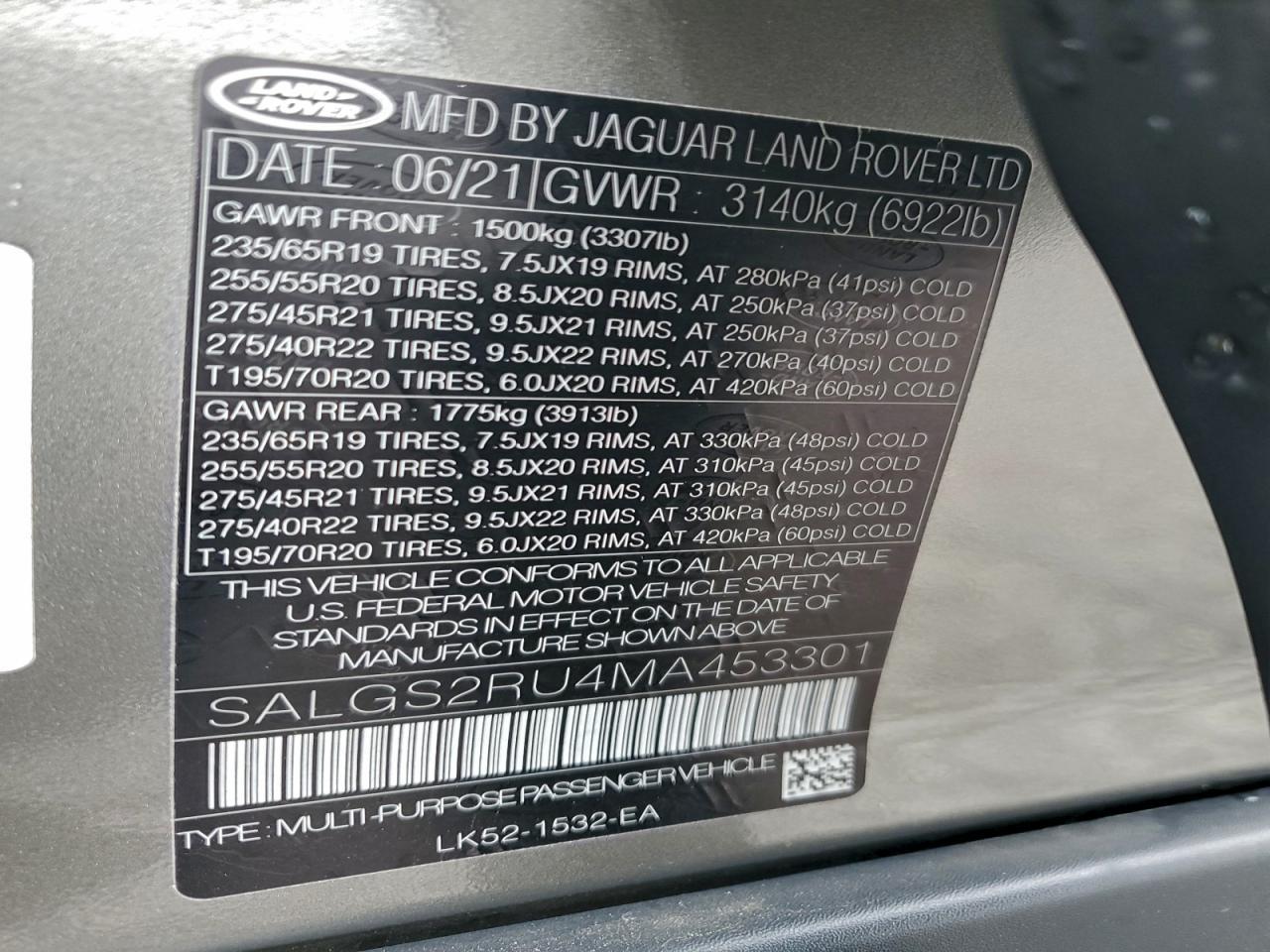 2021 LAND ROVER RANGE ROVER