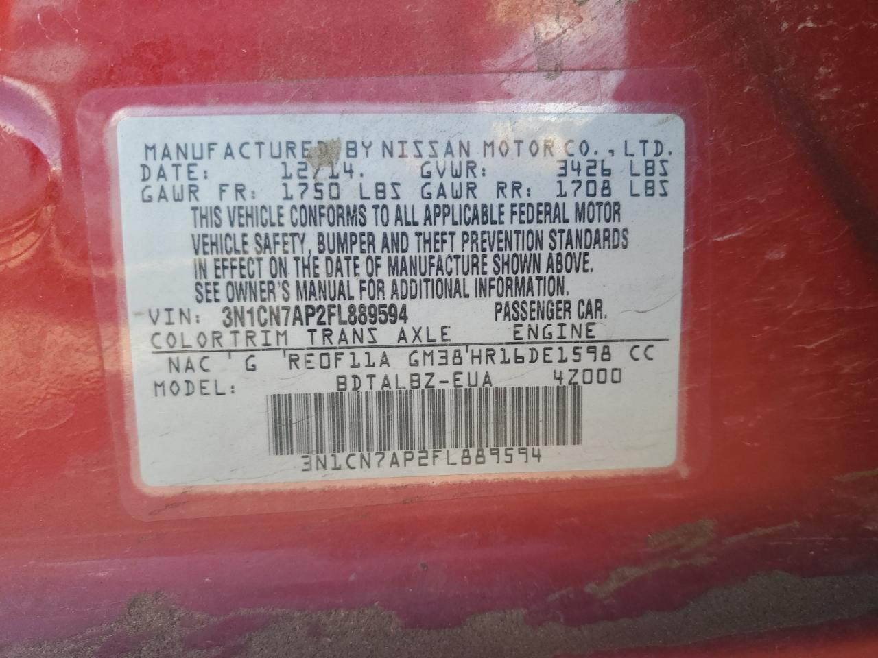 2015 NISSAN VERSA