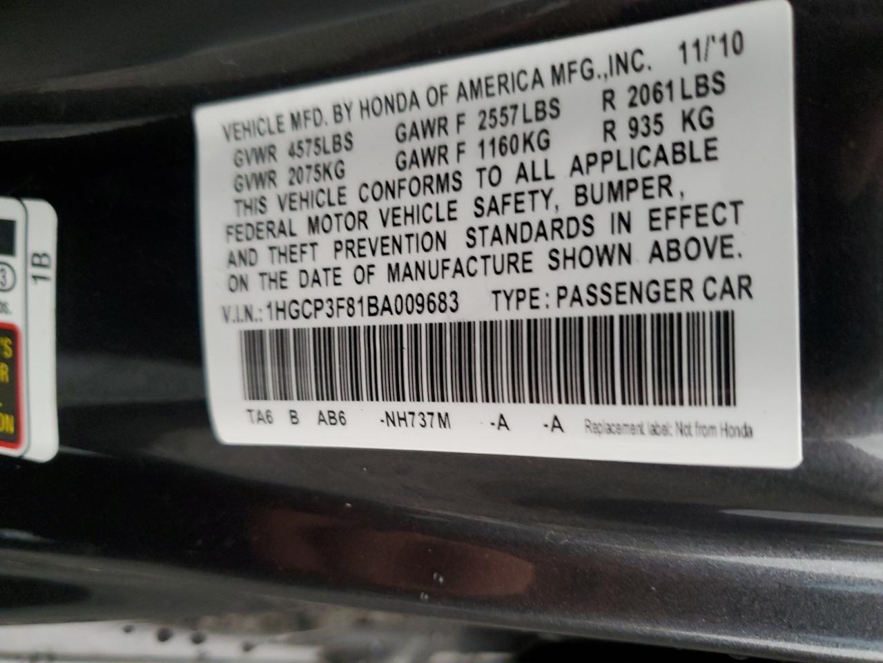 2011 HONDA ACCORD