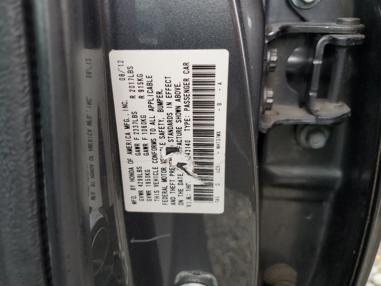 2012 HONDA ACCORD