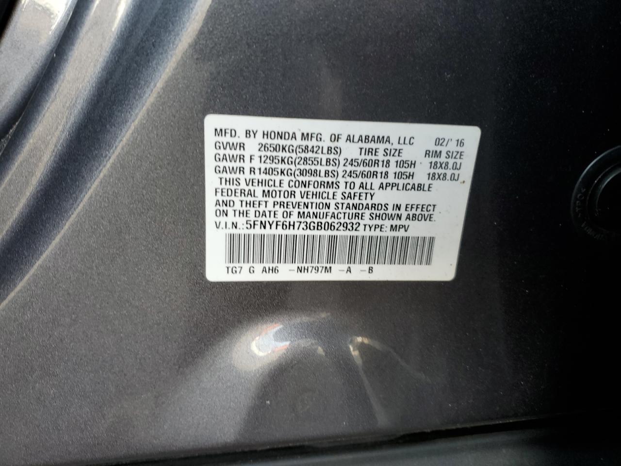 2016 HONDA PILOT