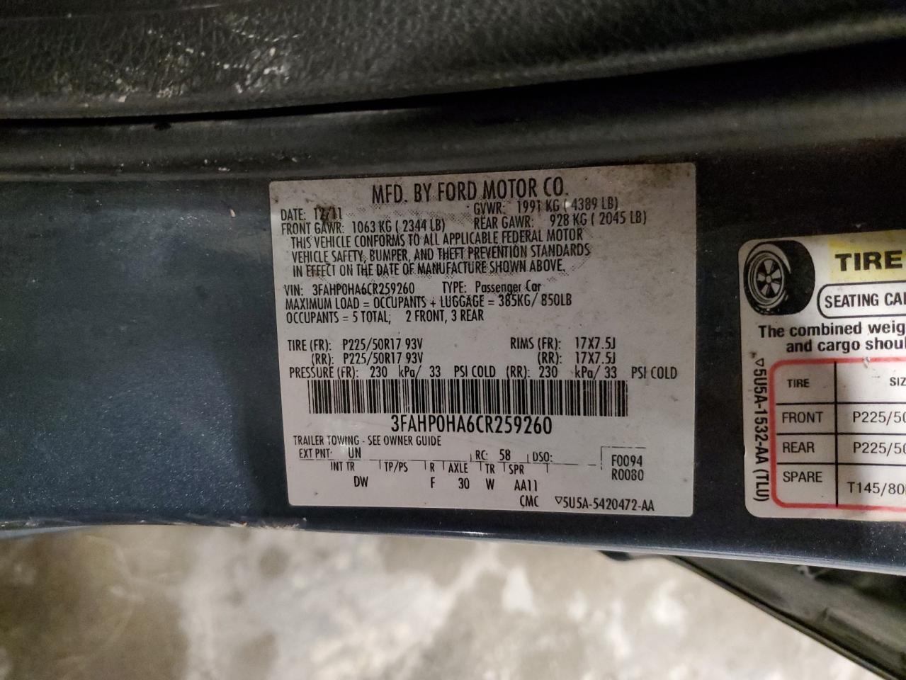 2012 FORD FUSION