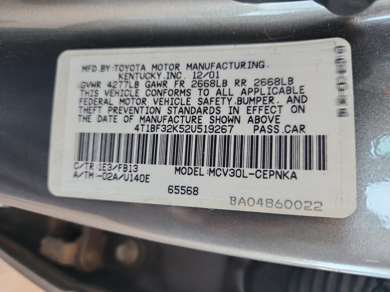 2002 TOYOTA CAMRY