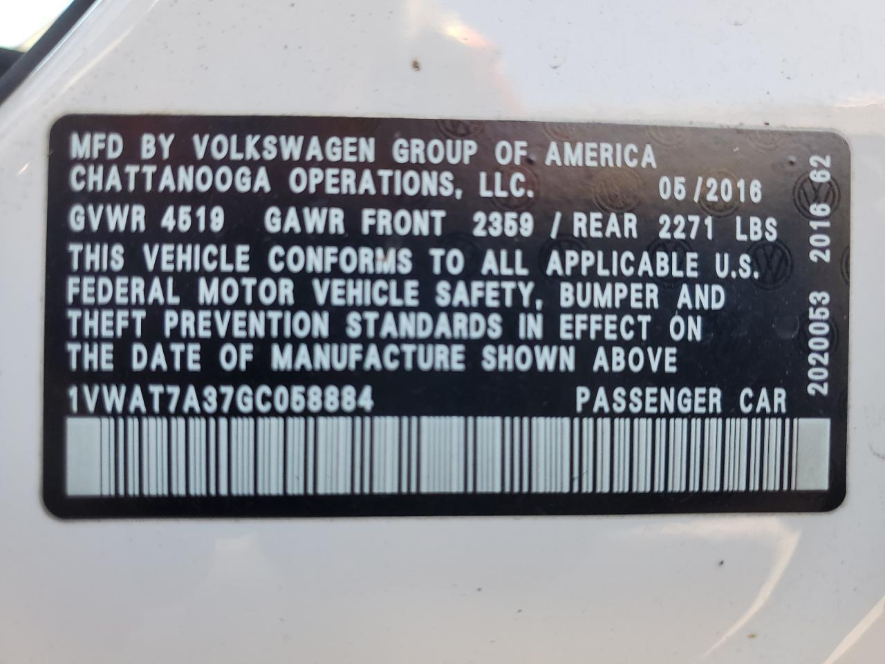 2016 VOLKSWAGEN Passat