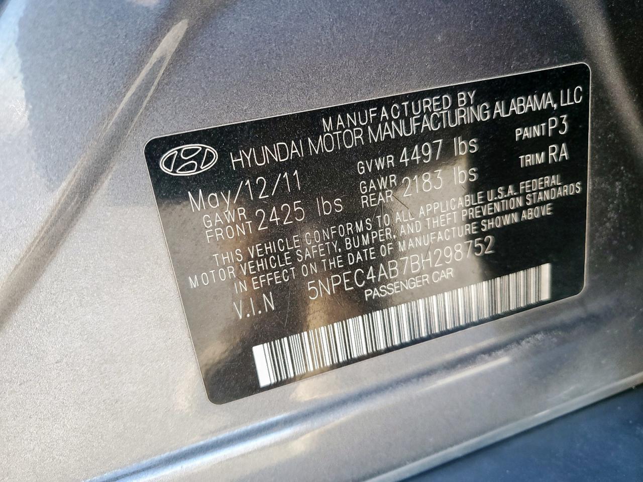 2011 HYUNDAI SONATA
