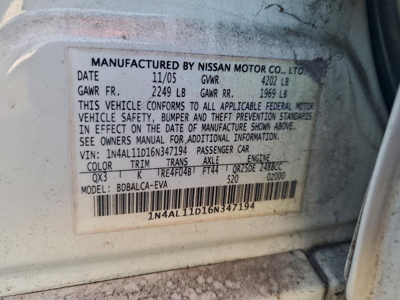 2006 NISSAN ALTIMA