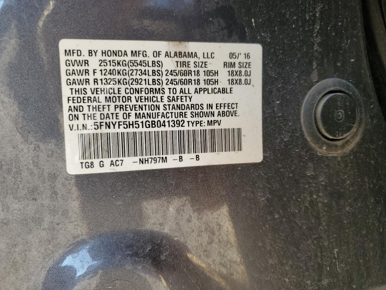 2016 HONDA PILOT