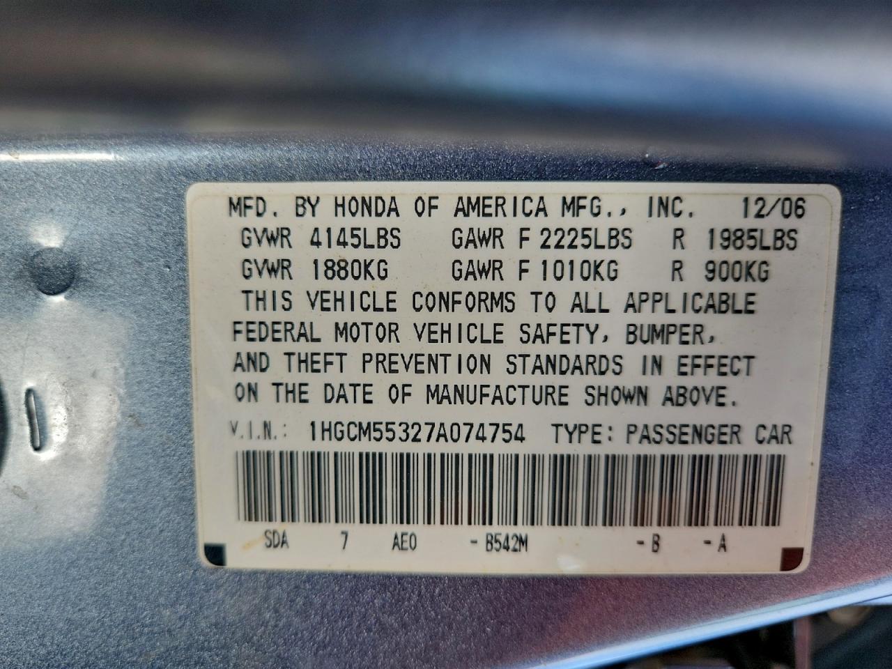 2007 HONDA ACCORD