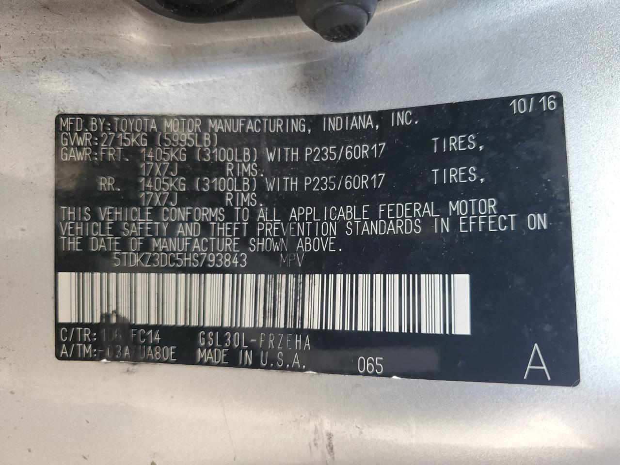 2017 TOYOTA SIENNA