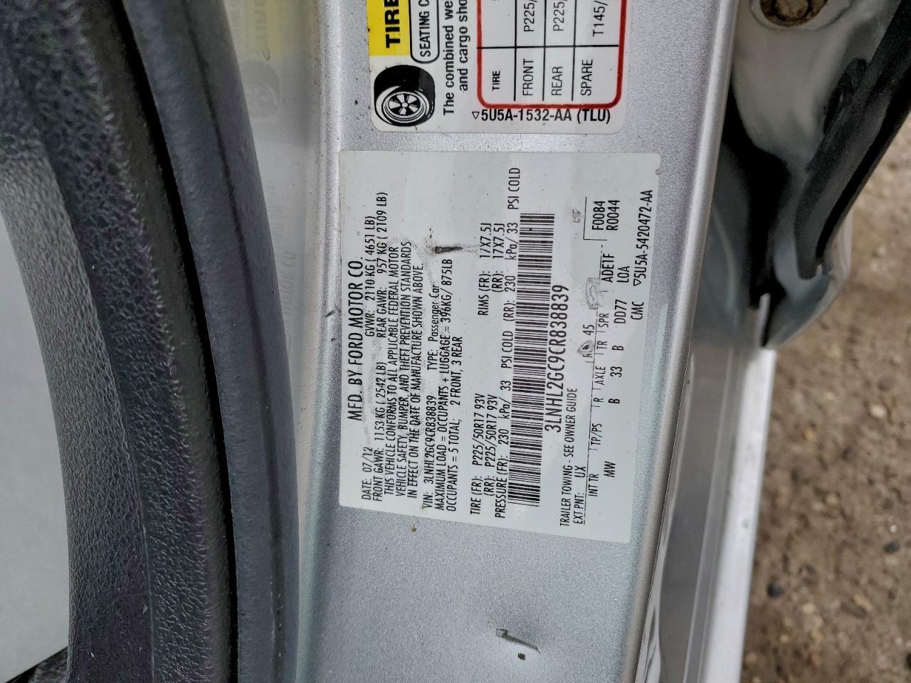 2012 LINCOLN MKZ