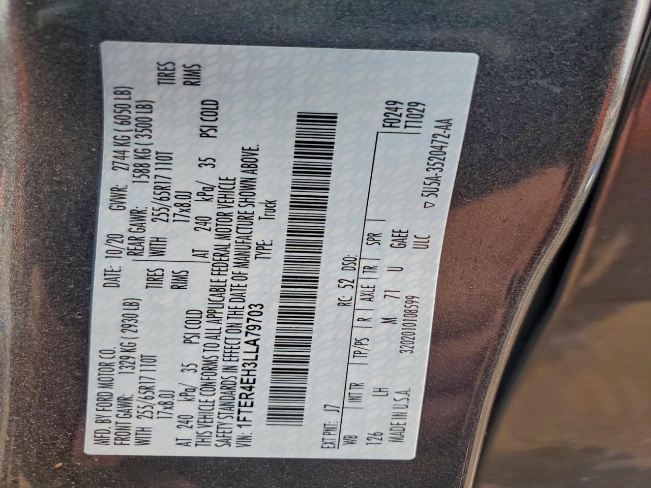 2020 FORD RANGER
