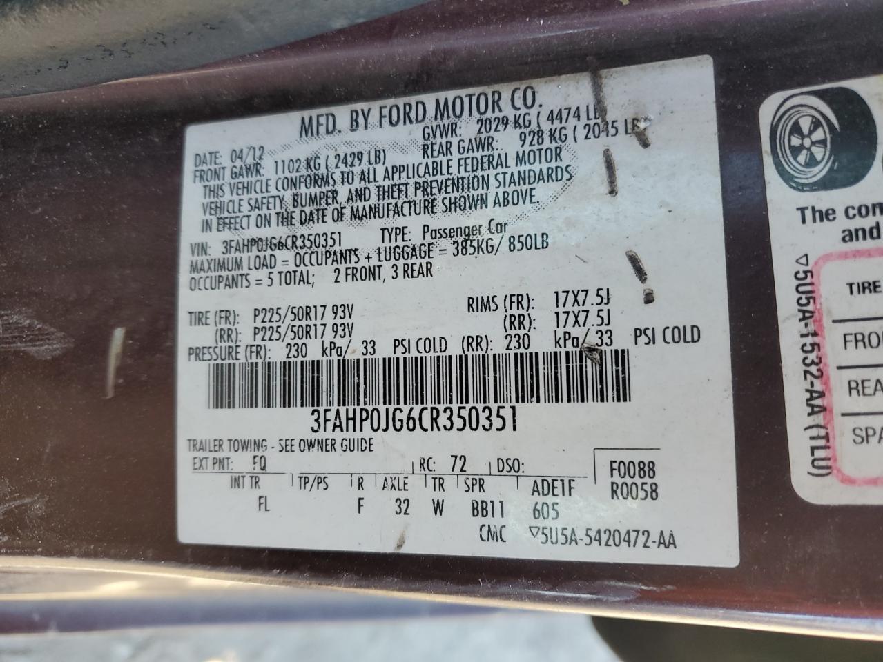 2012 FORD FUSION