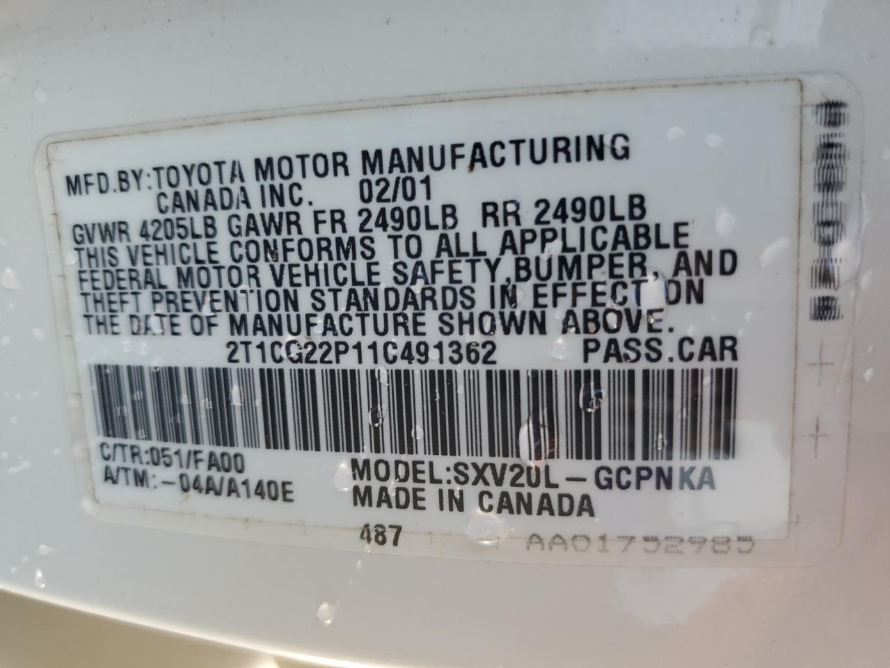 2001 TOYOTA CAMRY