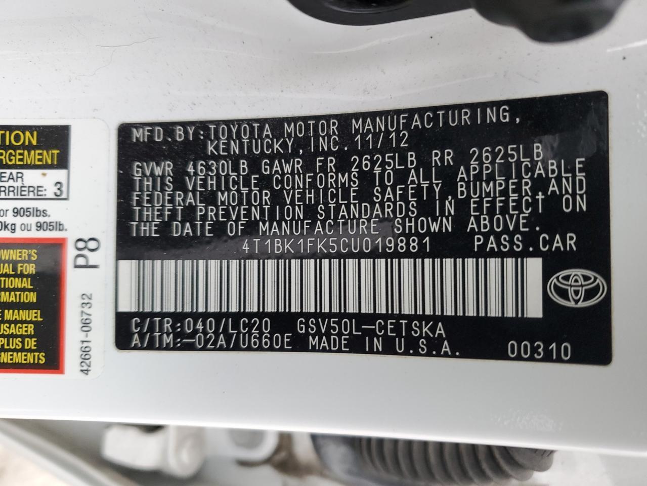2012 TOYOTA CAMRY