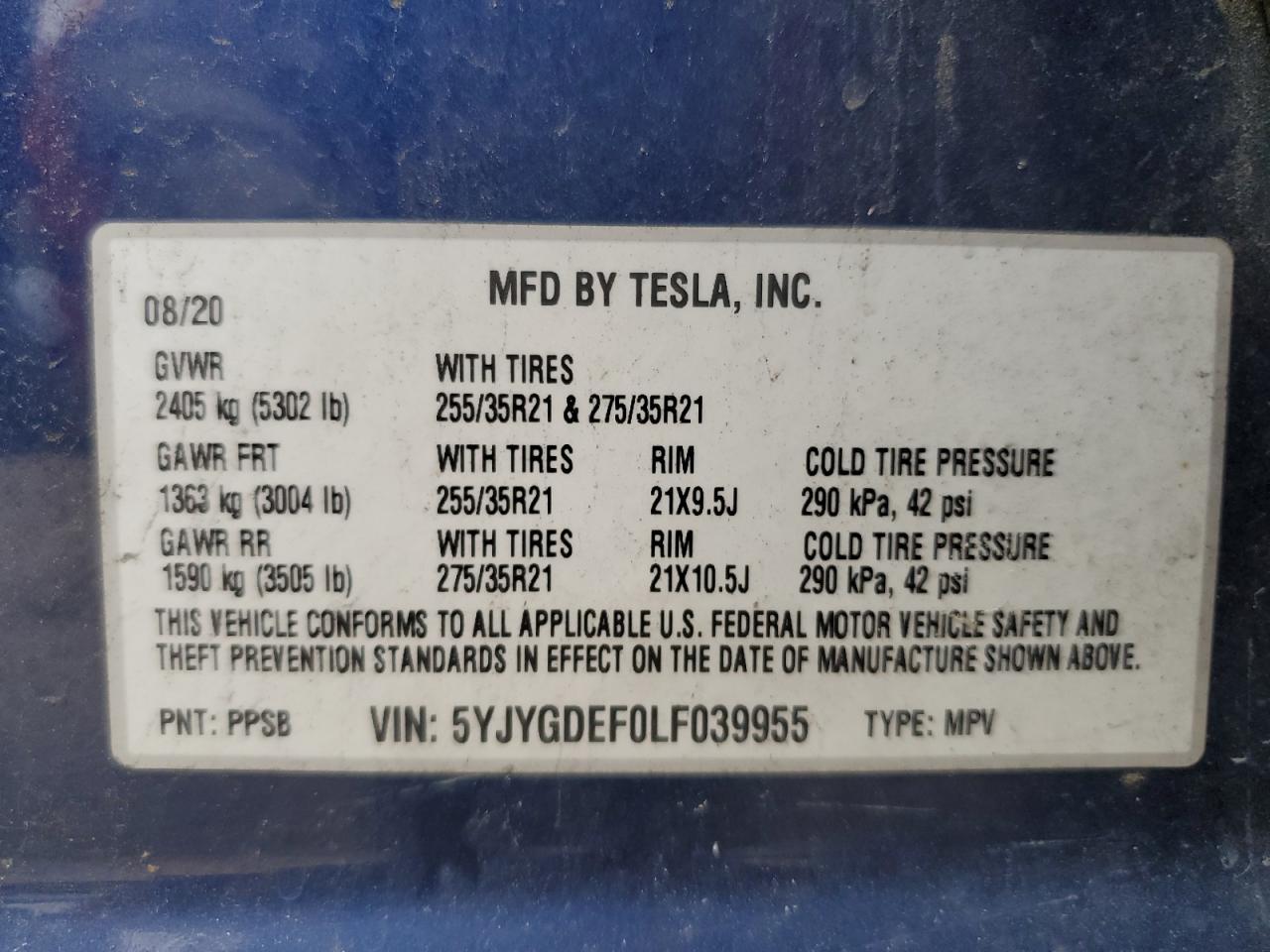 2020 TESLA MODEL Y