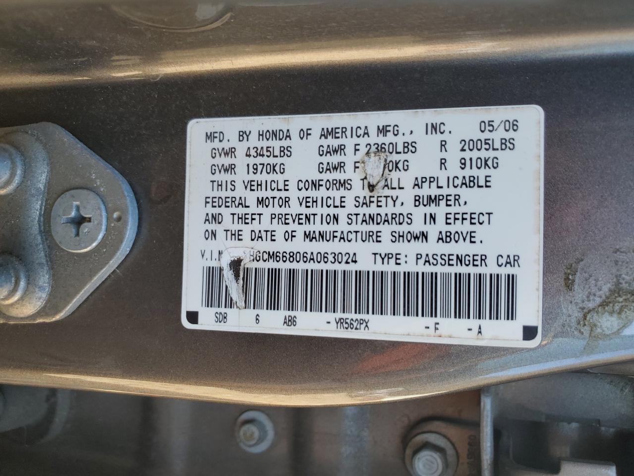 2006 HONDA ACCORD