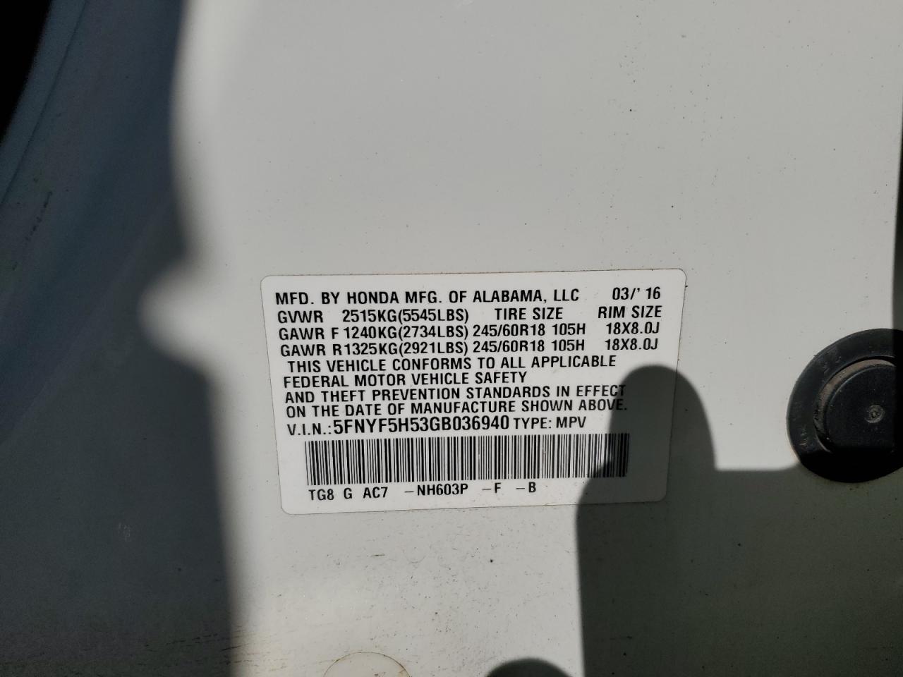 2016 HONDA PILOT