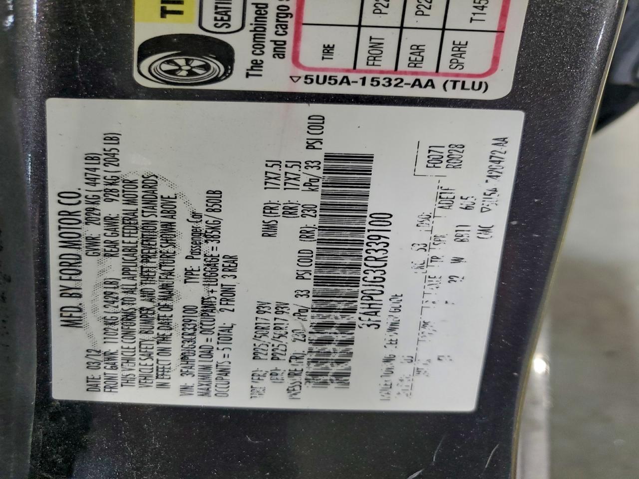 2012 FORD FUSION