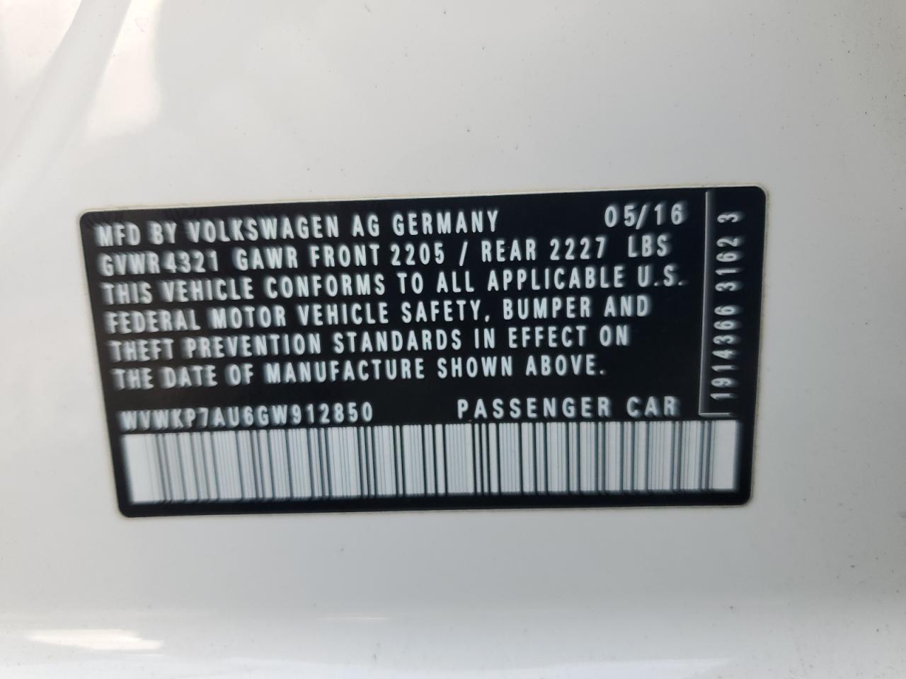 2016 VOLKSWAGEN e-Golf