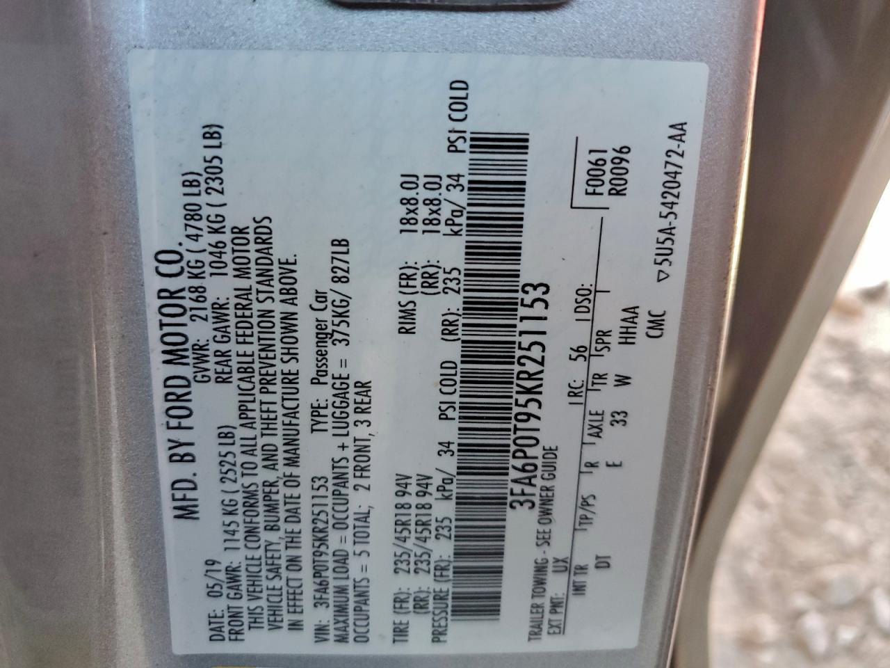 2019 FORD FUSION