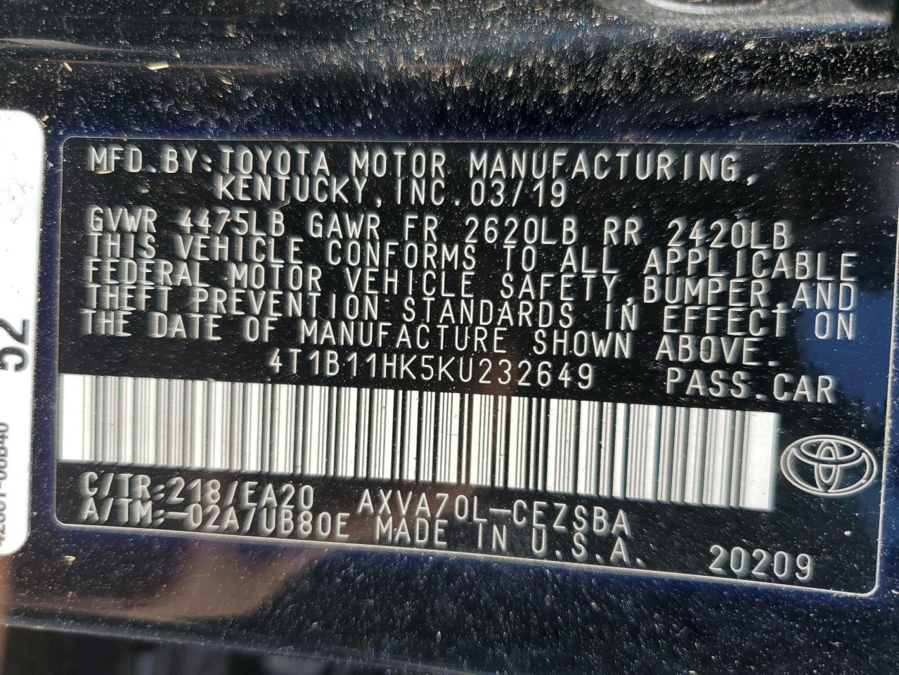 2019 TOYOTA CAMRY