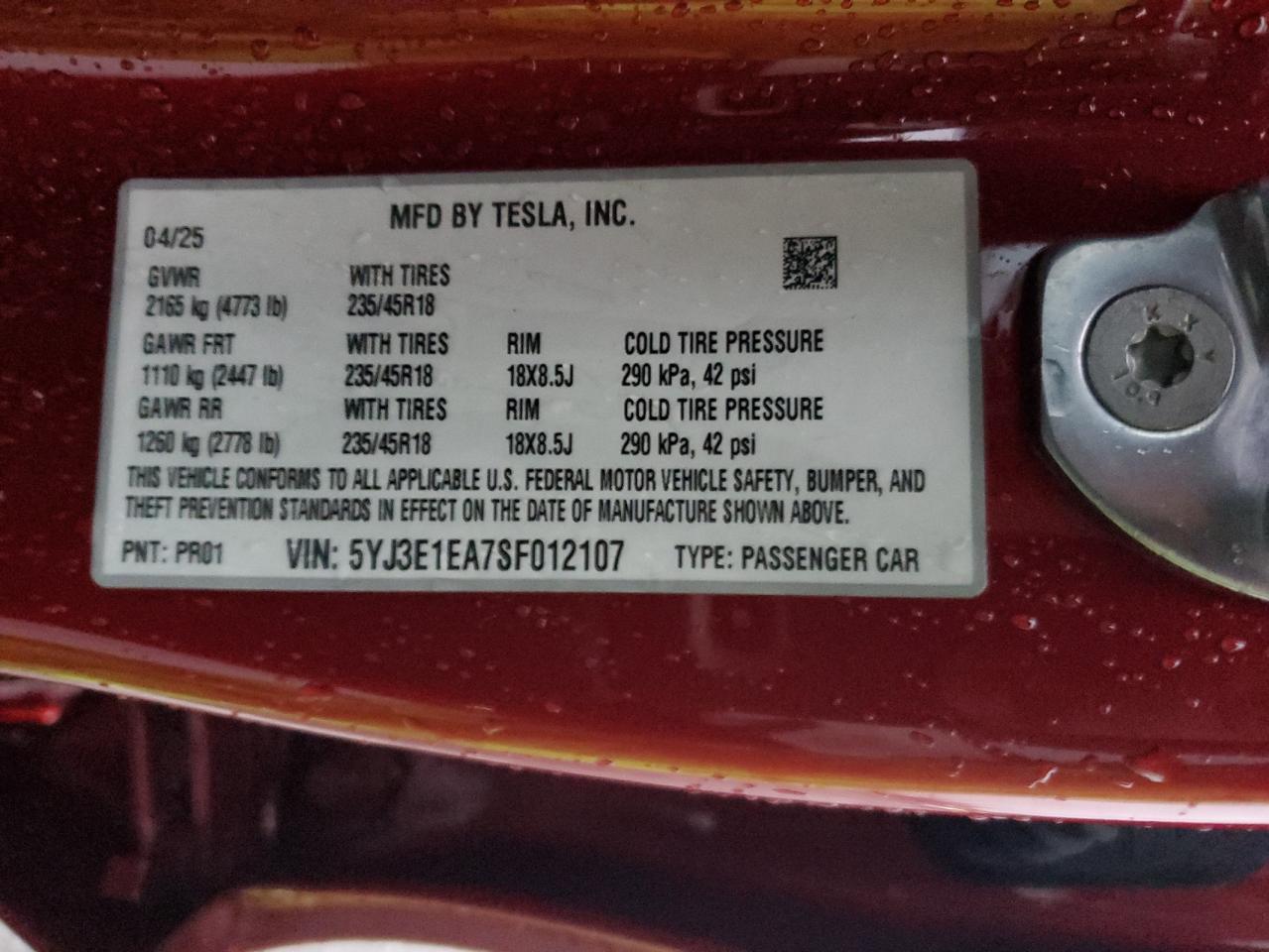 2025 TESLA MODEL 3