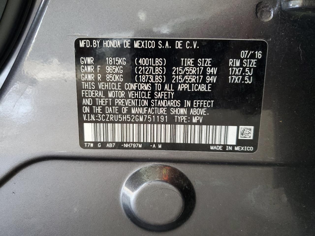 2016 HONDA HR-V