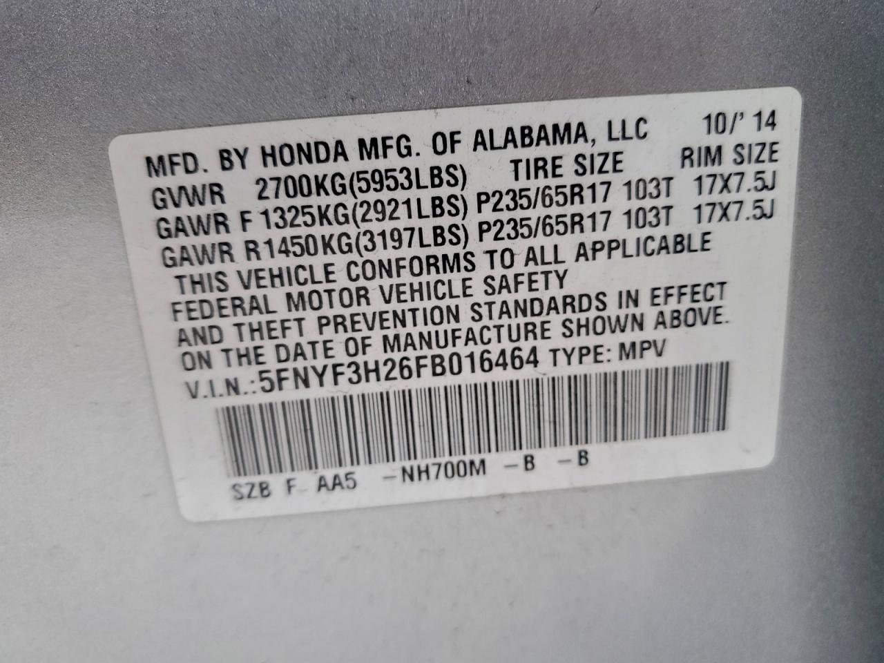 2015 HONDA PILOT
